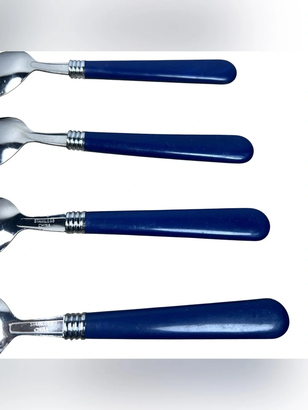 Gibson Vintage Flatware Blue Plastic Handle Tablespoons Soup Spoons Set of 4 Y2K